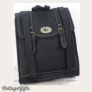 NEW Vintage Faux Leather Buckle Backpack Black